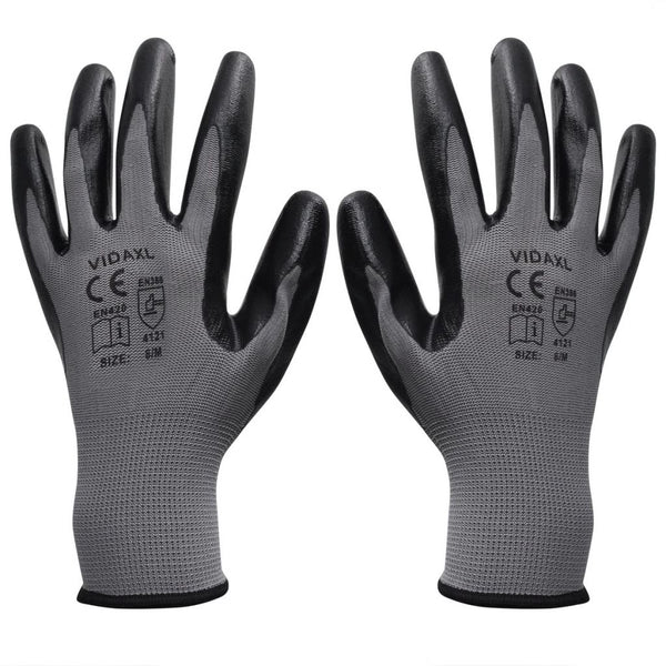 Work Gloves Nitrile  Pairs Grey and Black Size XL