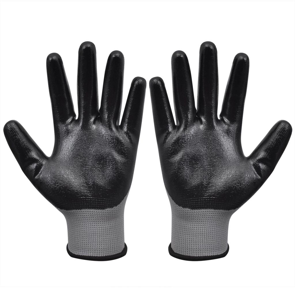 Work Gloves Nitrile 24 Pairs Grey and Black Size 10/XL