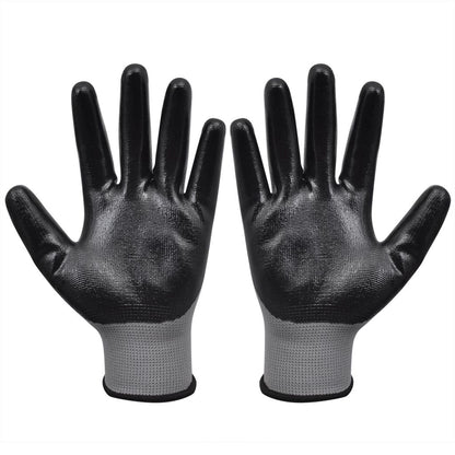 Work Gloves Nitrile 24 Pairs Grey and Black Size 10/XL