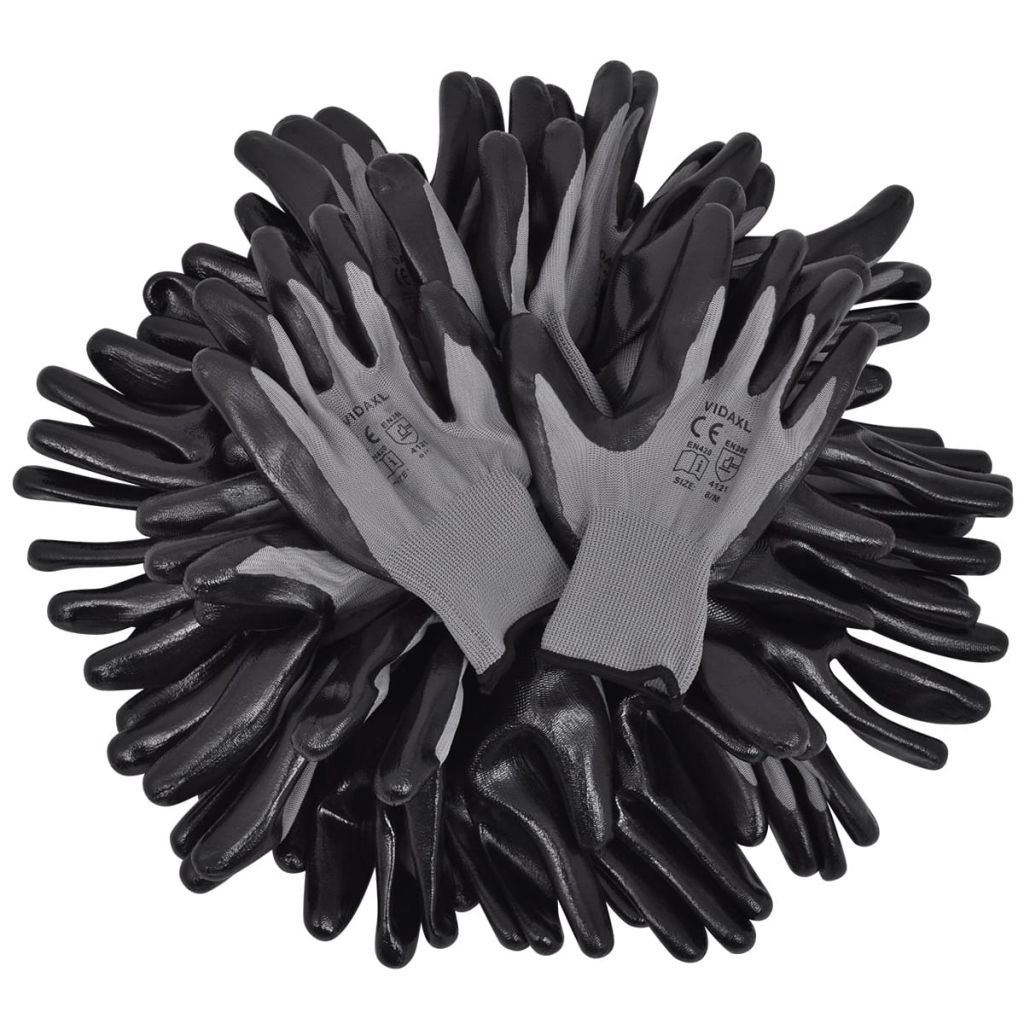 Work Gloves Nitrile 24 Pairs Grey and Black Size 10/XL
