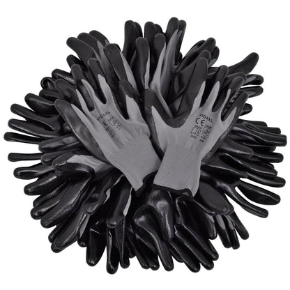 Work Gloves Nitrile 24 Pairs Grey and Black Size 10/XL