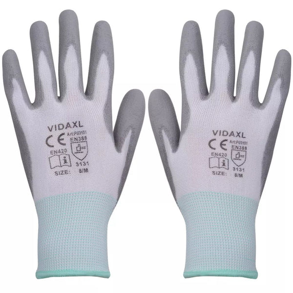  Work Gloves PU 24 Pairs White and Grey Size 8/M
