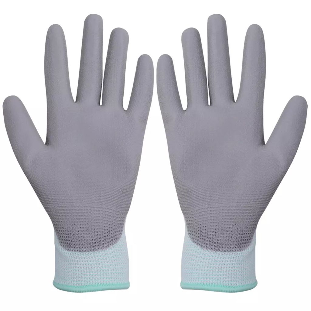 Work Gloves PU 24 Pairs White and Grey Size 8/M
