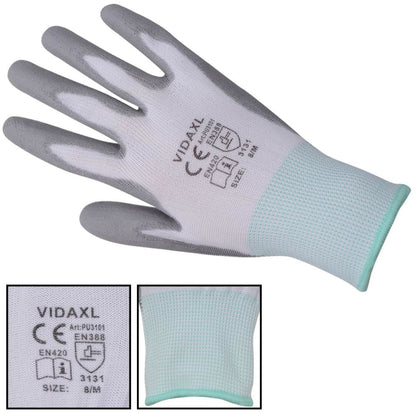 Work Gloves PU 24 Pairs White and Grey Size 8/M