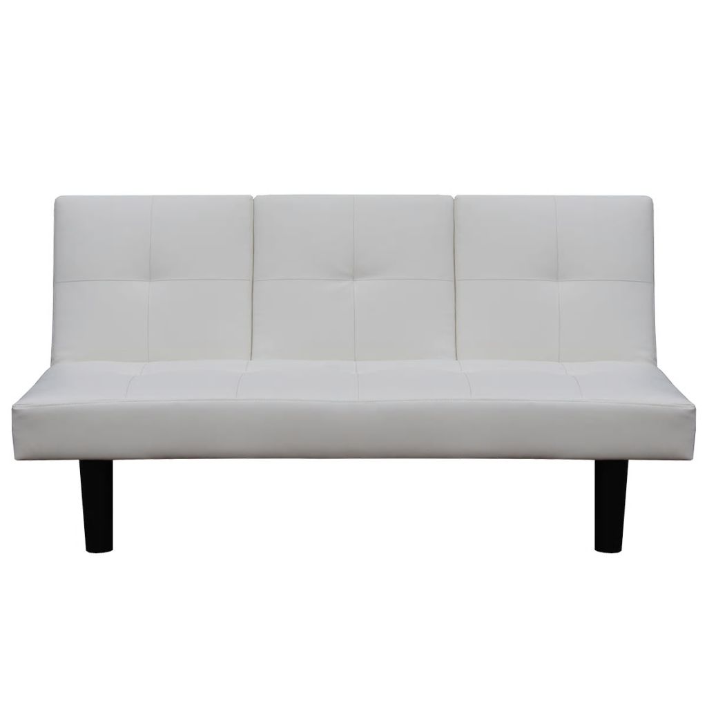 Sofa Bed with Drop-Down Table Artificial Leather White