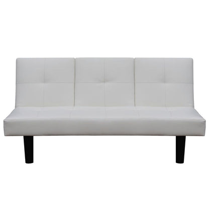 Sofa Bed with Drop-Down Table Artificial Leather White