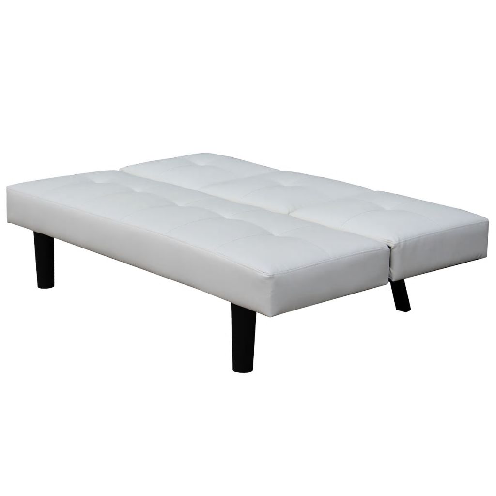 Sofa Bed with Drop-Down Table Artificial Leather White