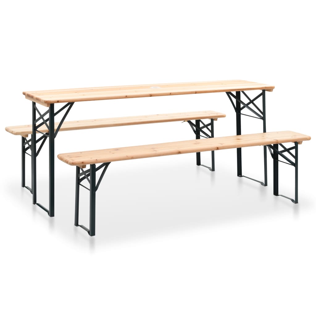 Folding Table with 2 Benches 177 cm Pinewood