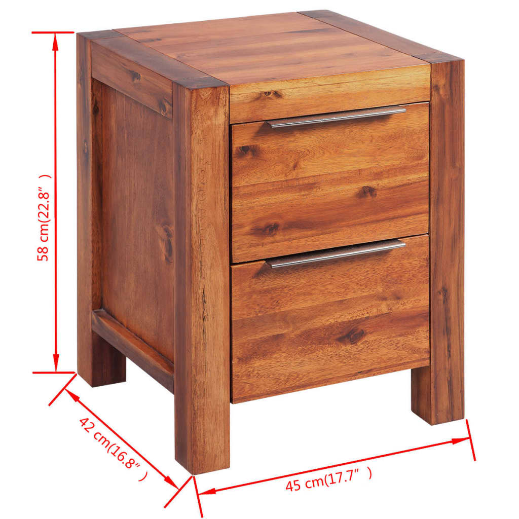 Bedside Cabinet Solid Acacia Wood Brown 45X42X58 Cm