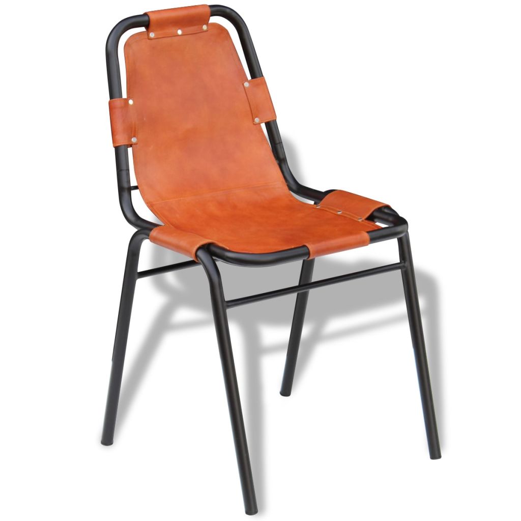 Dining Chairs 2 pcs Brown Real Leather