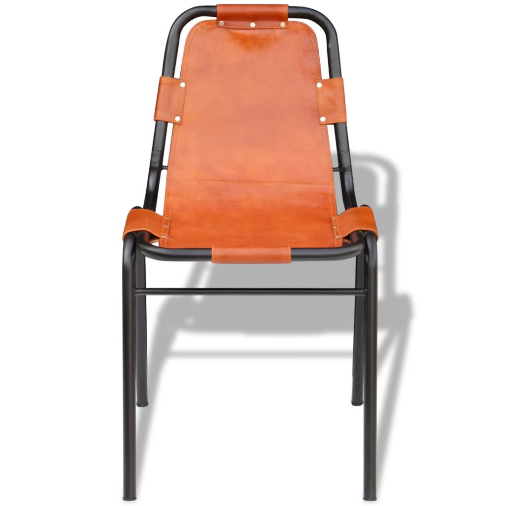 Dining Chairs 2 pcs Brown Real Leather