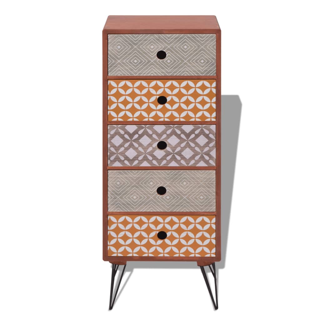 Side Cabinet 5 Drawers Brown