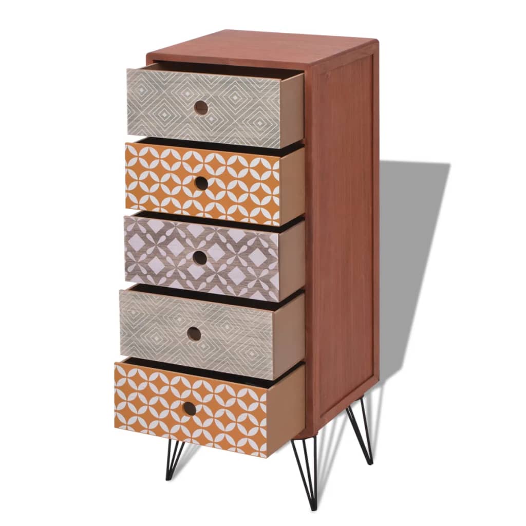 Side Cabinet 5 Drawers Brown
