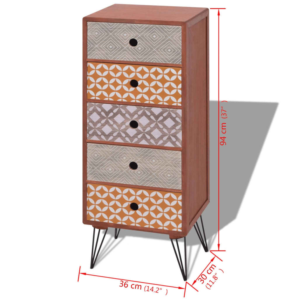 Side Cabinet 5 Drawers Brown