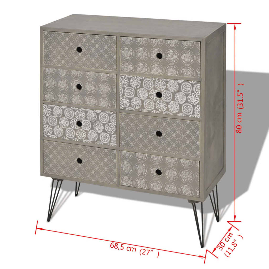 Sideboard 8 Drawers Grey