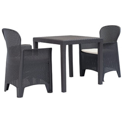 3 Piece Bistro Set Plastic Brown Rattan Look