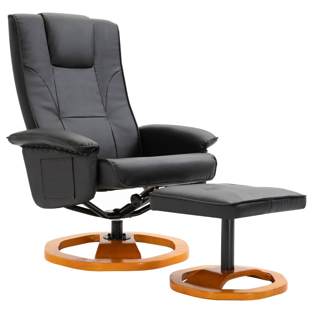 Swivel TV Armchair with Foot Stool Black Faux Leather