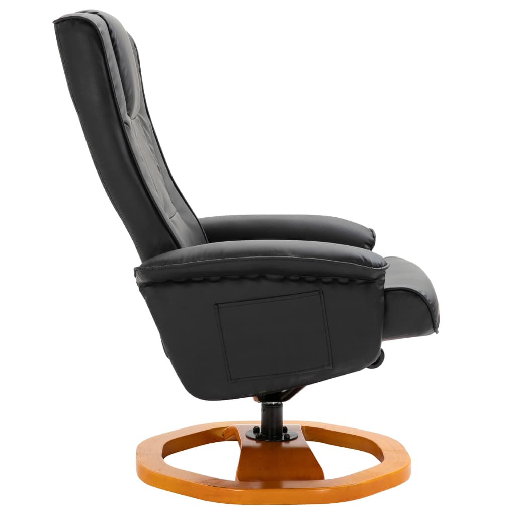 Swivel TV Armchair with Foot Stool Black Faux Leather