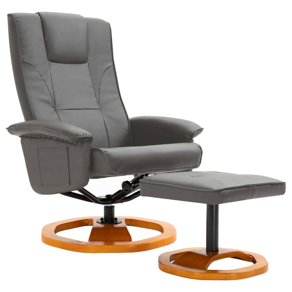 Swivel TV Armchair with Foot Stool Grey Faux Leather