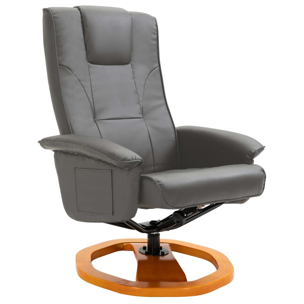 Swivel TV Armchair with Foot Stool Grey Faux Leather