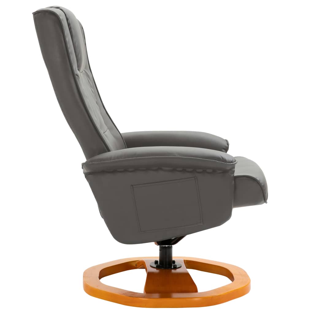 Swivel TV Armchair with Foot Stool Grey Faux Leather