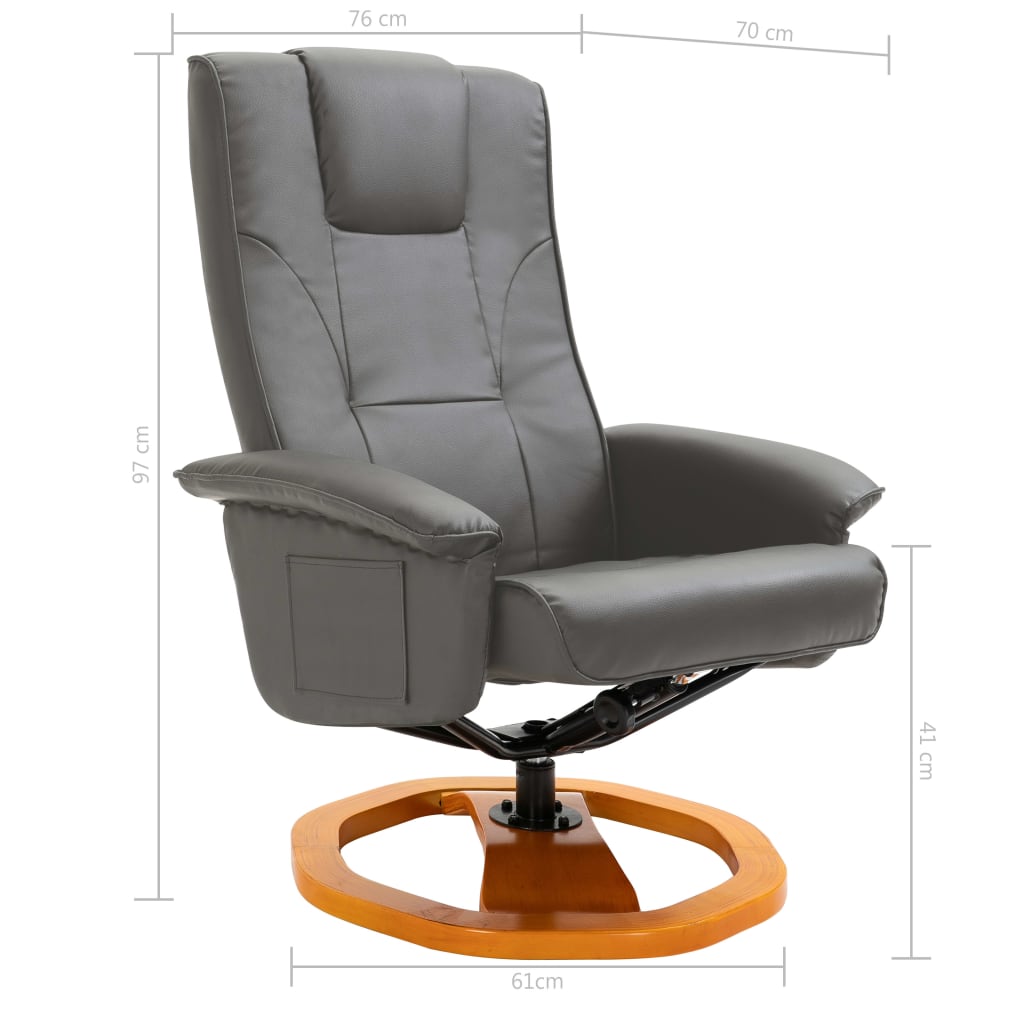 Swivel TV Armchair with Foot Stool Grey Faux Leather