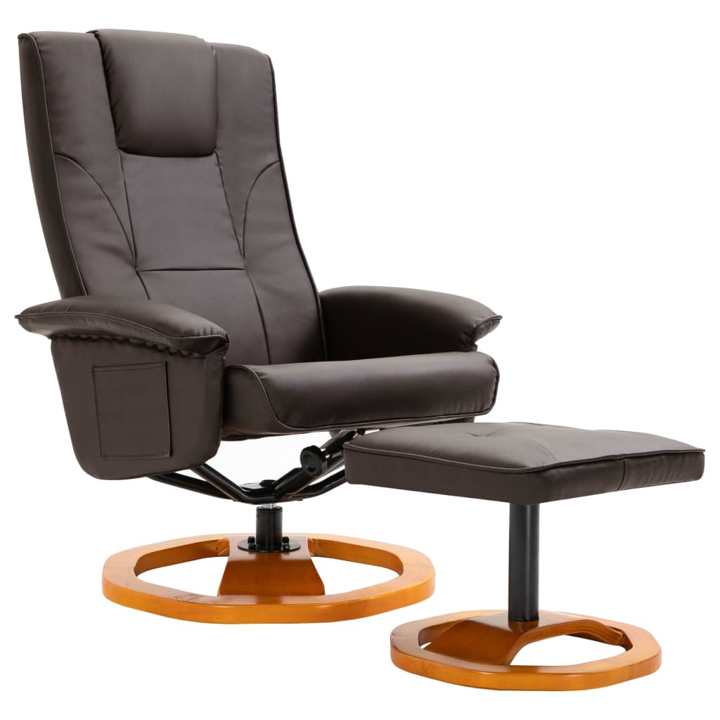 Swivel TV Armchair with Foot Stool Brown Faux Leather