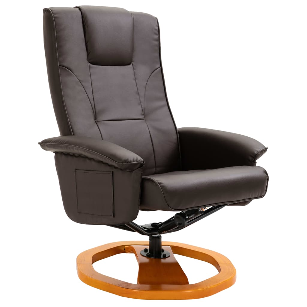 Swivel TV Armchair with Foot Stool Brown Faux Leather