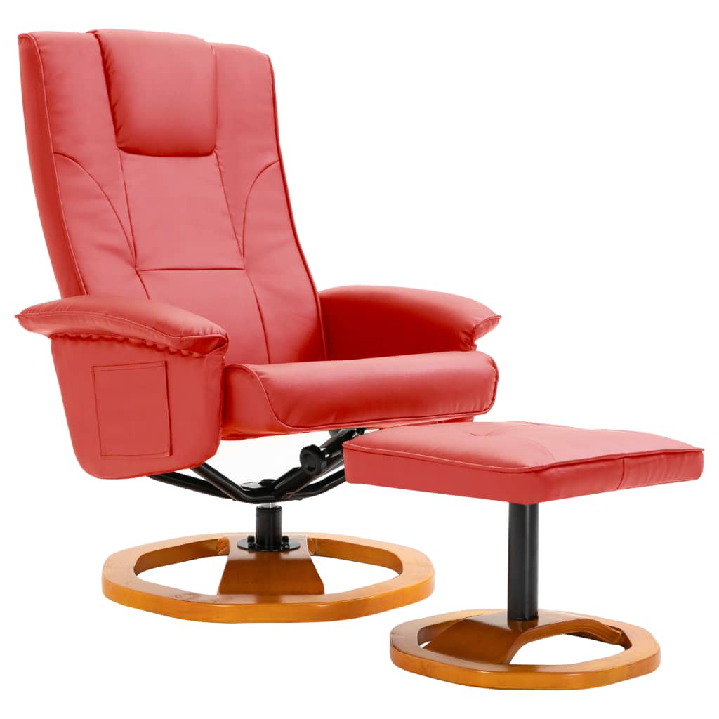 Swivel TV Armchair with Foot Stool Red Faux Leather