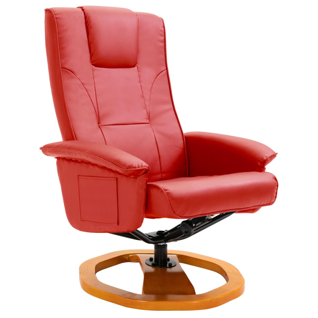 Swivel TV Armchair with Foot Stool Red Faux Leather