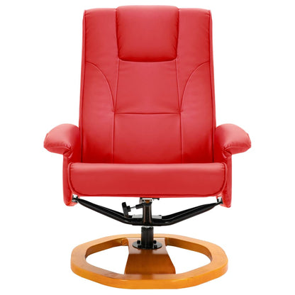 Swivel TV Armchair with Foot Stool Red Faux Leather