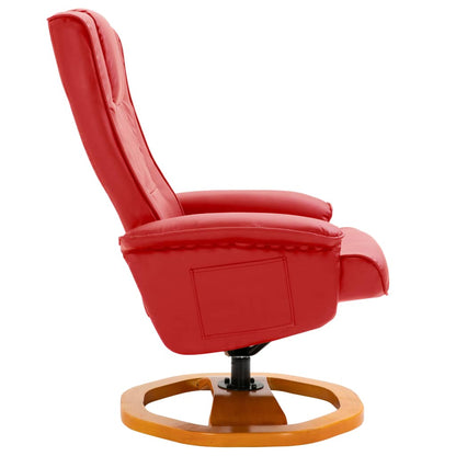 Swivel TV Armchair with Foot Stool Red Faux Leather