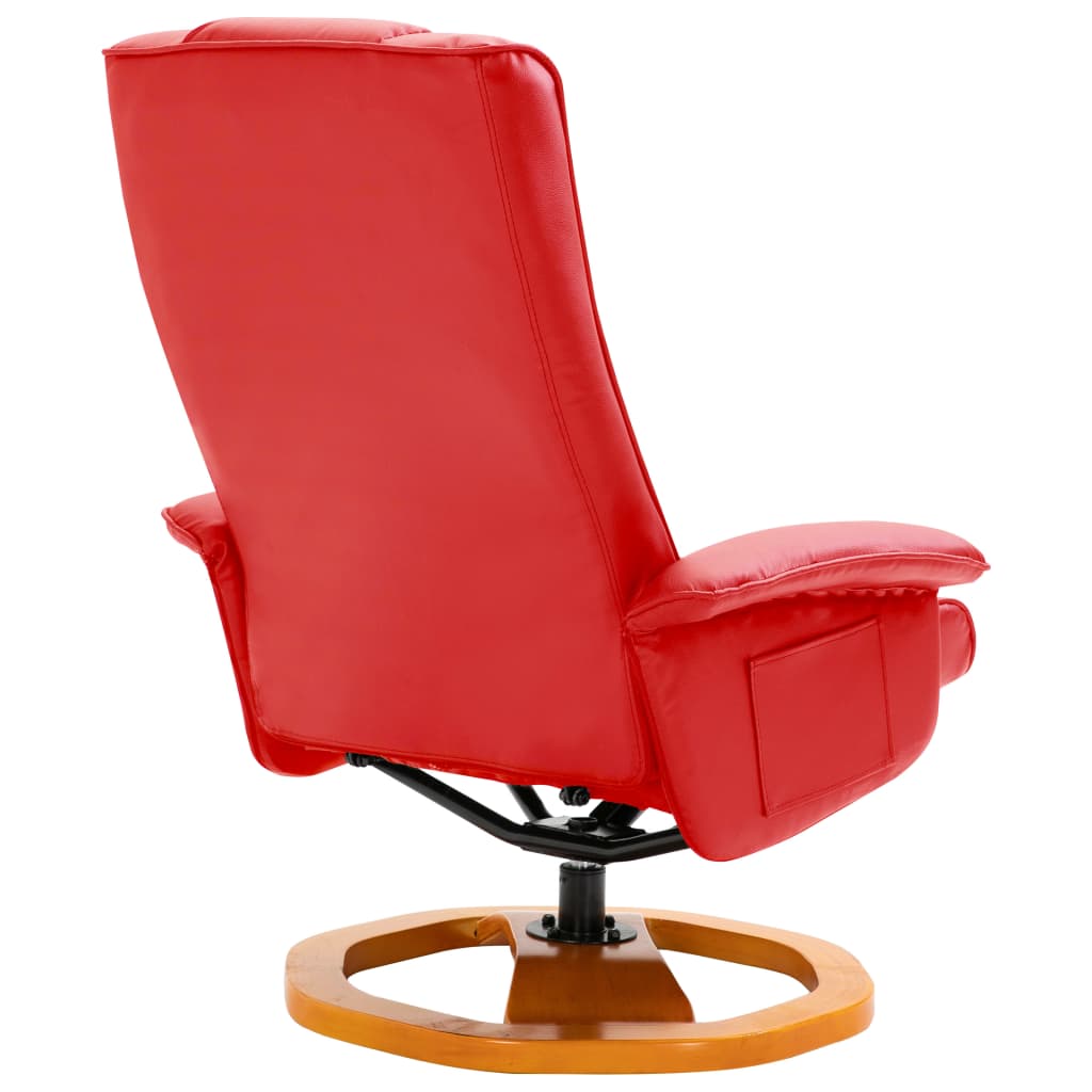 Swivel TV Armchair with Foot Stool Red Faux Leather