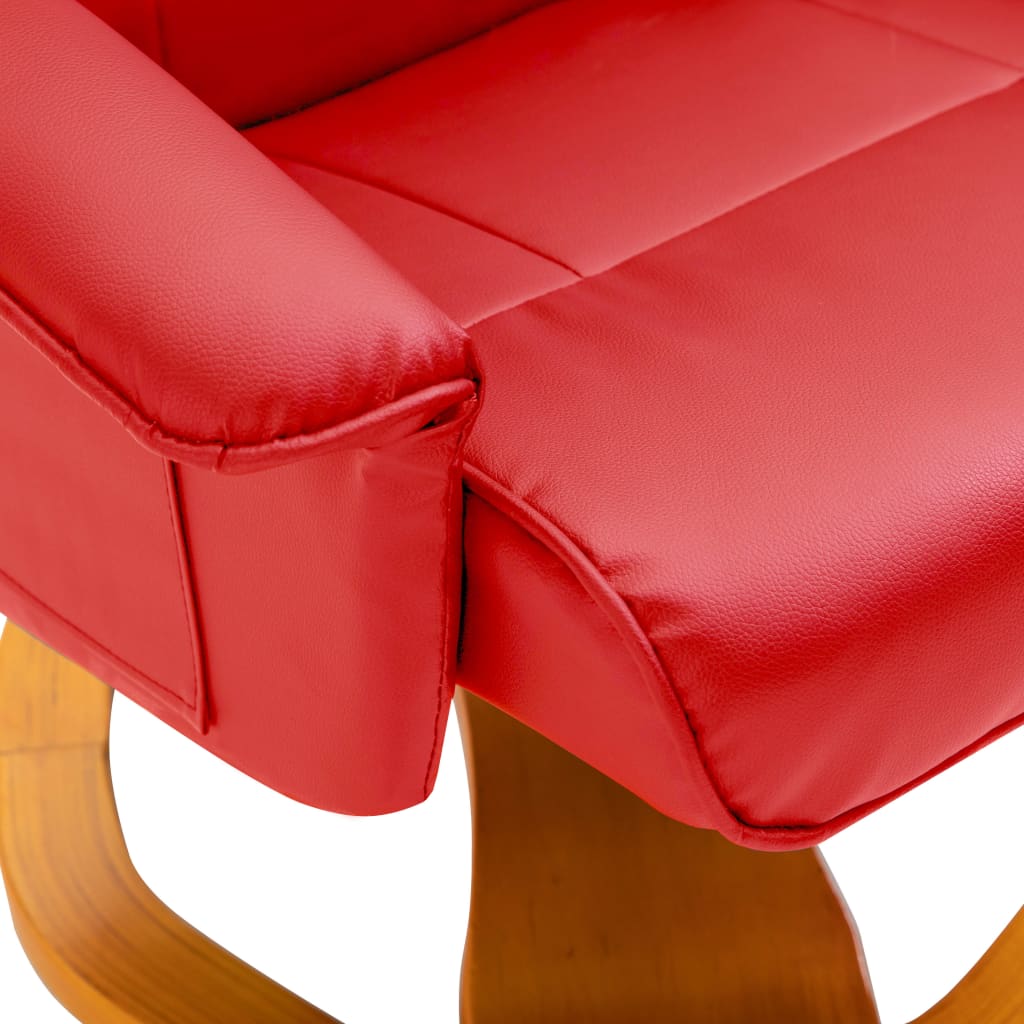 Swivel TV Armchair with Foot Stool Red Faux Leather