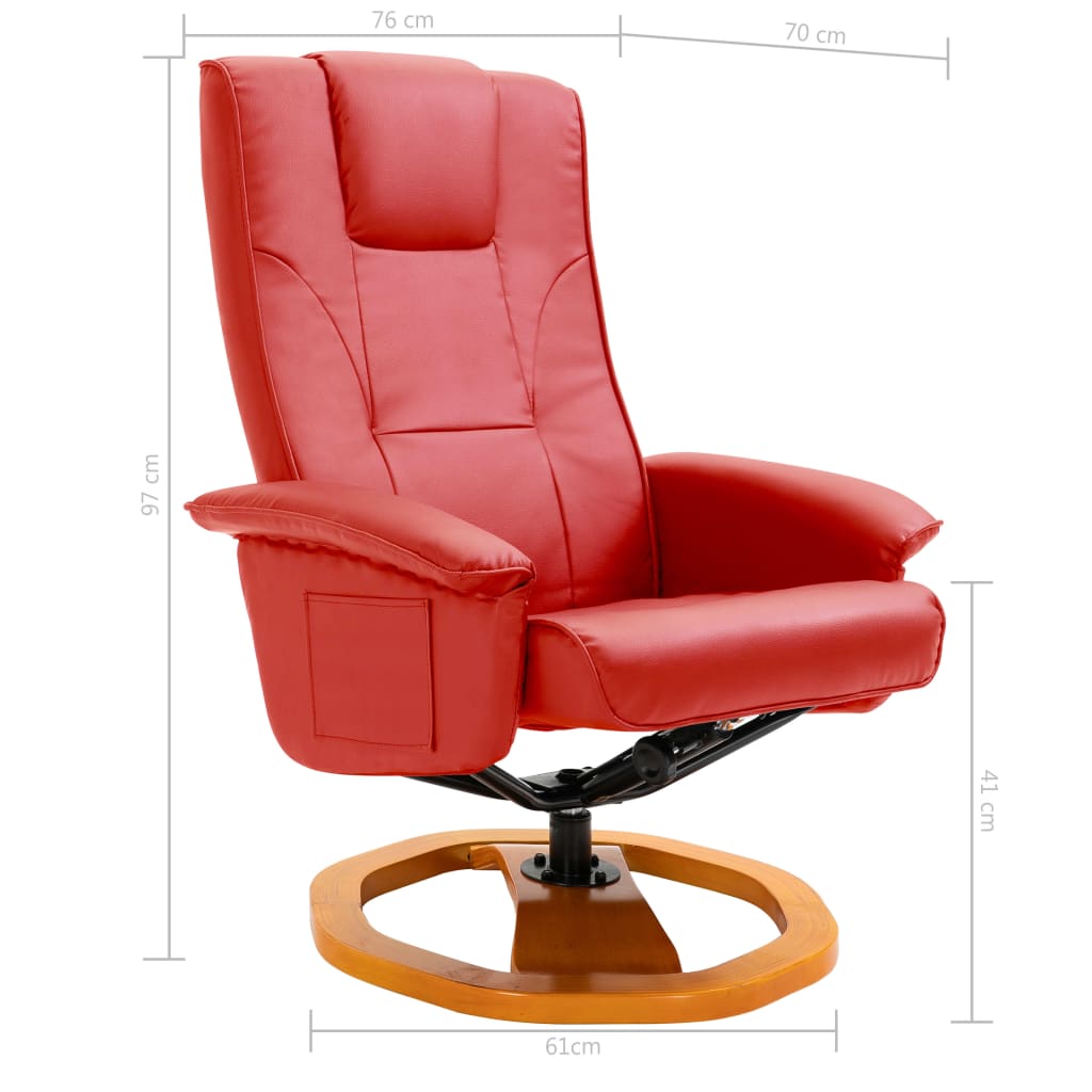 Swivel TV Armchair with Foot Stool Red Faux Leather
