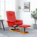 Swivel TV Armchair with Foot Stool Red Leather