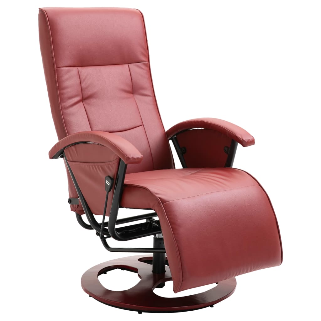 Swivel TV Armchair Wine Red Faux Leather