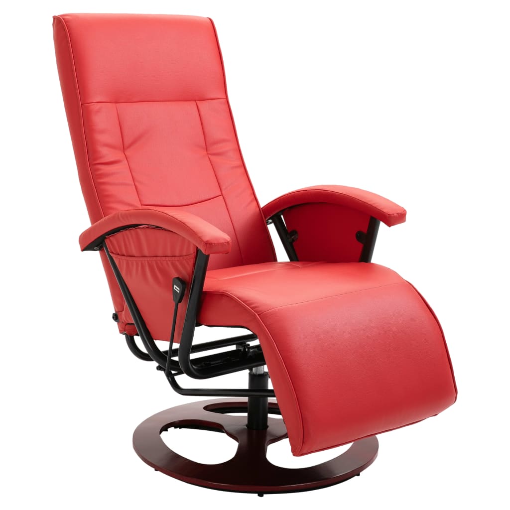 Swivel TV Armchair Red Faux Leather
