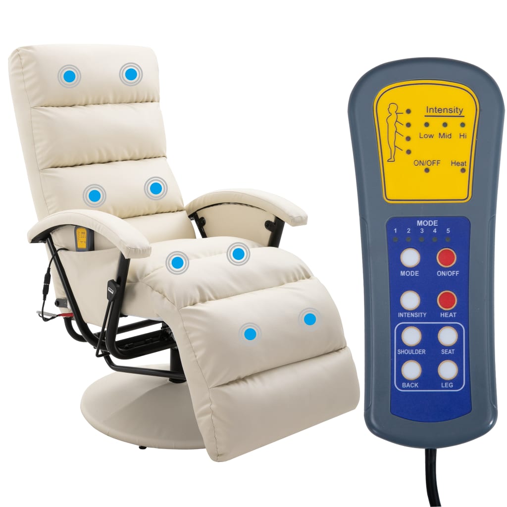 TV Massage Recliner Cream White Faux Leather