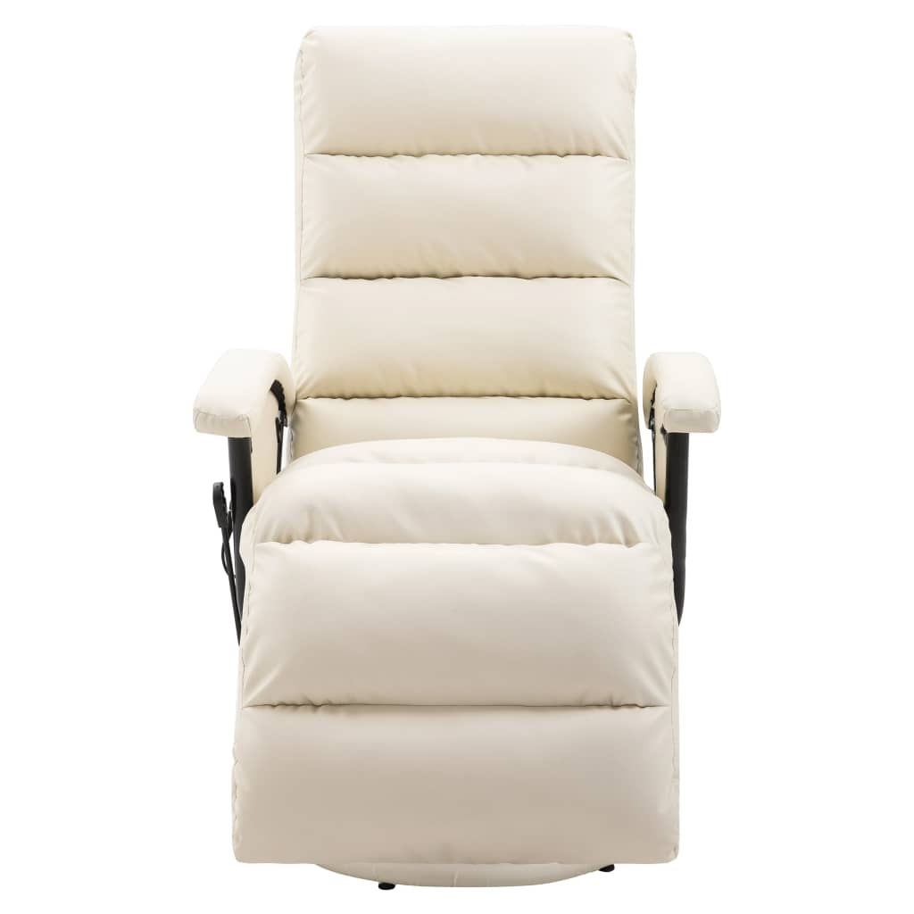 TV Massage Recliner Cream White Faux Leather