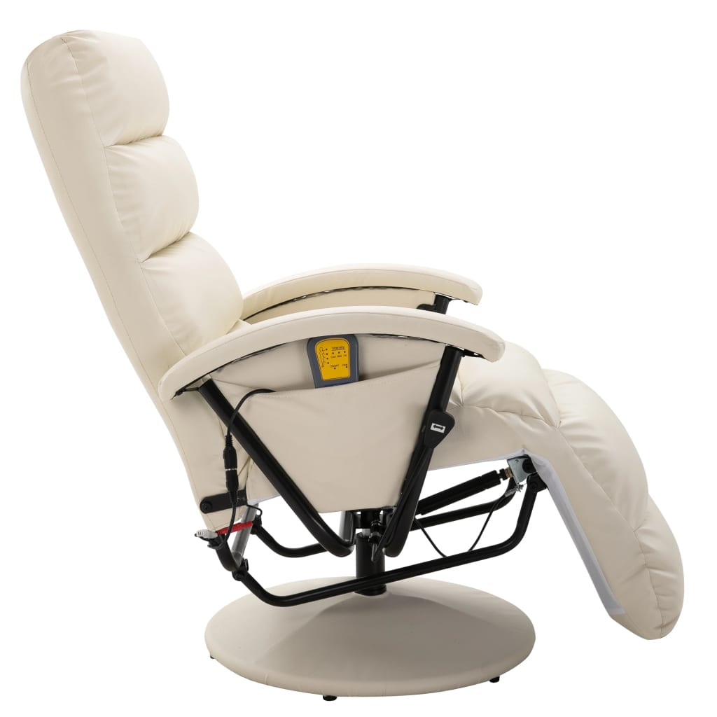 TV Massage Recliner Cream White Faux Leather