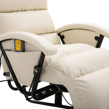 TV Massage Recliner Cream White Faux Leather