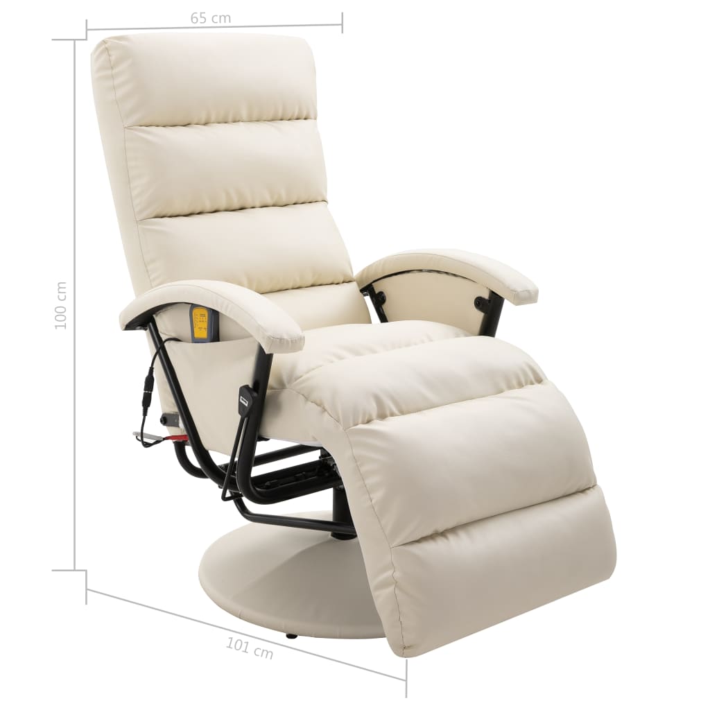 TV Massage Recliner Cream White Faux Leather