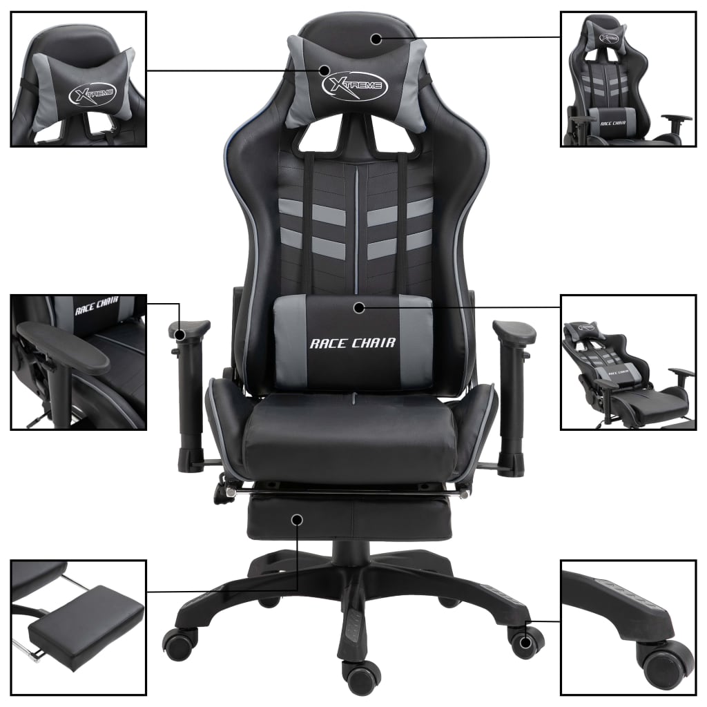 Gaming Chair with Footrest Grey