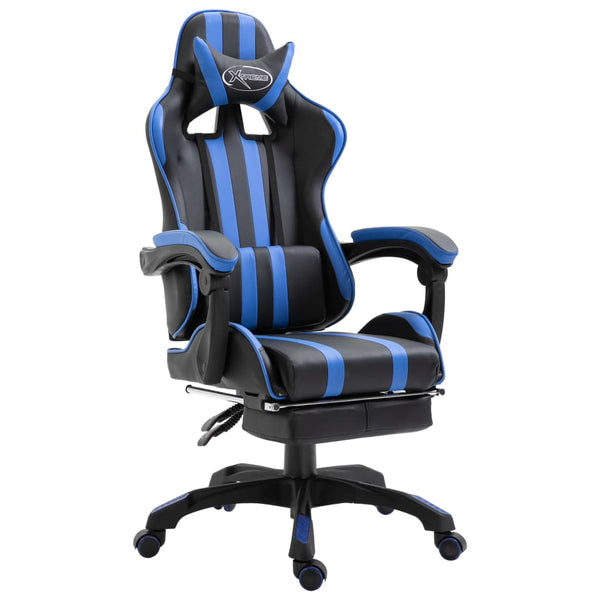  Leather Gaming Chair with Footrest Blue