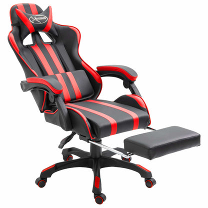 Leather Gaming Chair with Footrest Red