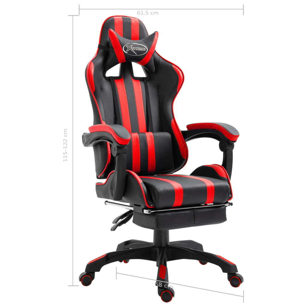 Leather Gaming Chair with Footrest Red