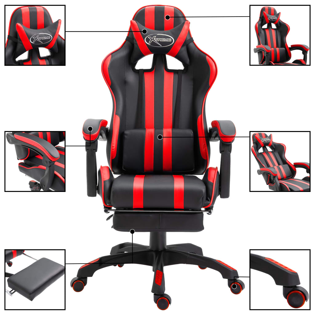 Leather Gaming Chair with Footrest Red
