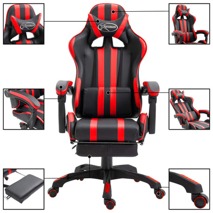 Leather Gaming Chair with Footrest Red