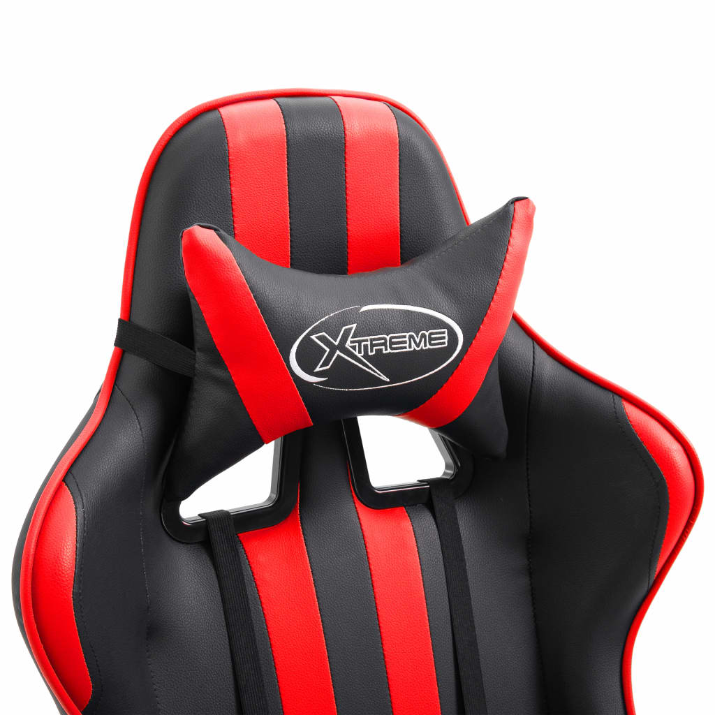 Leather Gaming Chair with Footrest Red